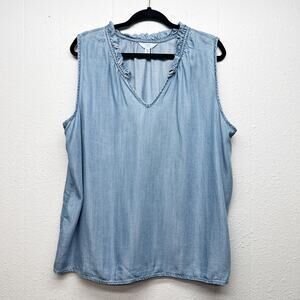 Time And Tru Chambray V-Neck Relaxed Top Women XXL Casual Sleeveless Lightweight